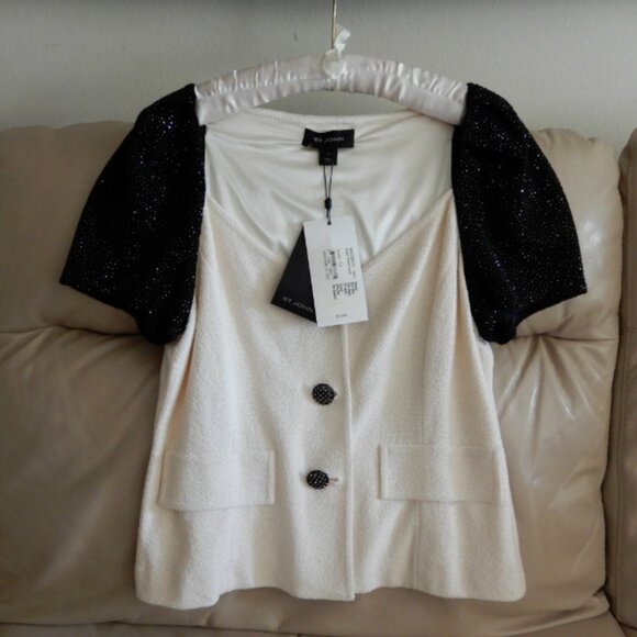 NWT.St.John Luxuries Blazer Bright White Caviar Embellished Stunning Sz.12 - Picture 9 of 15
